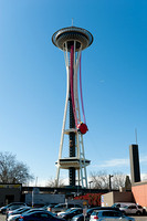 Angry Bird and slingshot on the Space Needle